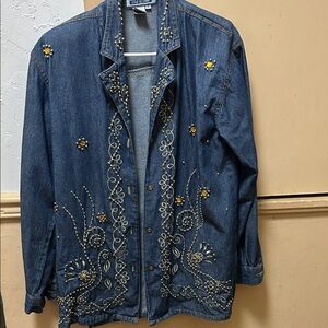 Vintage CZ Club ‘Z’ Denim Embellished Blue Jacket with Beading and Embroidery.